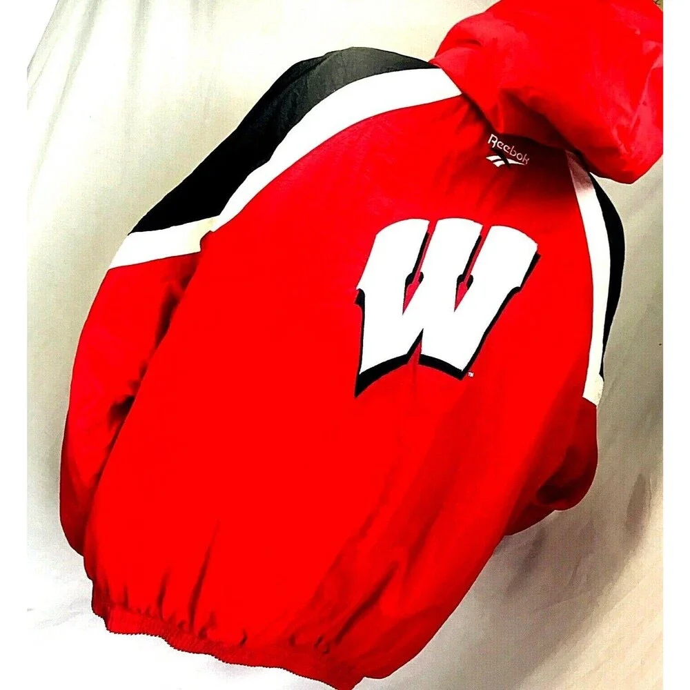 Reebok Vtg Reversible Jacket Hooded RARE Ski Puffer XL Red Wisconsin Winter Y2K